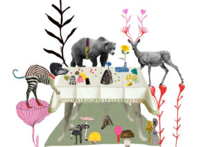 illustration with animals having a tea party
